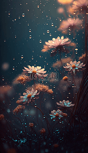 小雏菊雨滴雨中的花卉卡通可爱背景