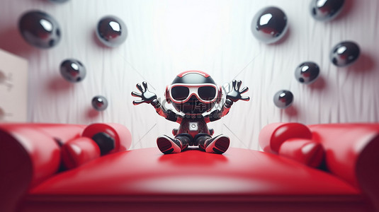 游戏海报背景图片_虚拟现实体验 3D 塑料人物用操纵杆在沙发上翱翔