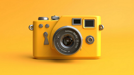 黄色背景下隔离的老式相机的 3D 插图