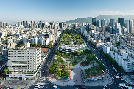 一座拥有绿地和白色建筑的城市的鸟瞰图