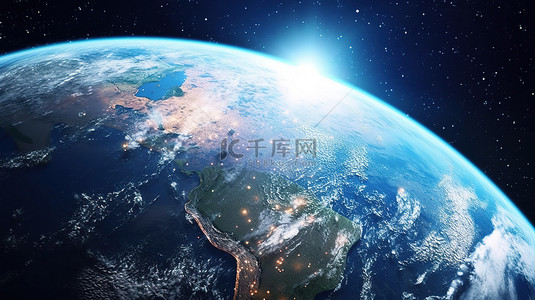 西柚色星空背景图片_地球在太空中的 3d 插图