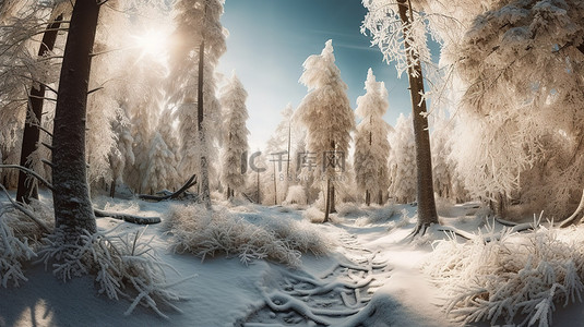 冰冻仙境冬天的 3d 森林