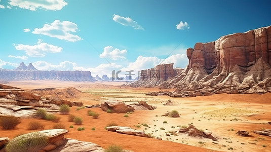 西部风景背景图片_犹他州的石漠 3D 渲染中的西部景观