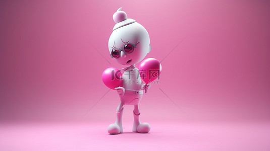人物卡片背景背景图片_情人节主题 3d 人物拿着粉红色的心