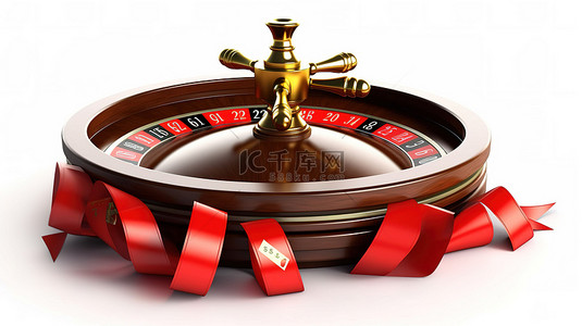 纹章背景图片_白色背景上丝带装饰赌场轮盘赌轮的 3D 渲染