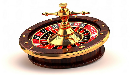 纹章背景图片_白色背景上带丝带横幅和财富标志的轮盘赌轮的 3D 渲染