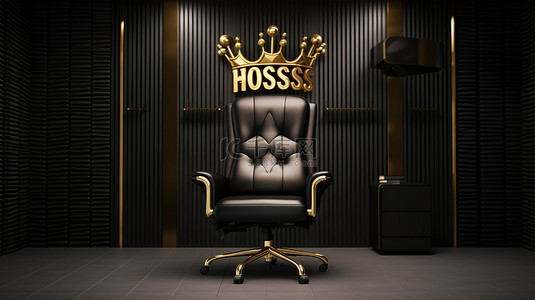 金冠老板办公椅，纸上有大量信息，白色背景 3D 渲染