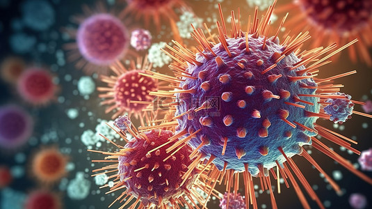 技术新背景图片_流感病毒一种传染性微生物的微观视图的 3D 渲染