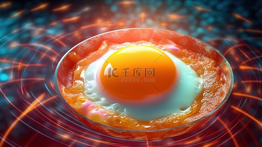 全息纹理背景图片_全息纹理增强了煎蛋的 3D 艺术与食物概念