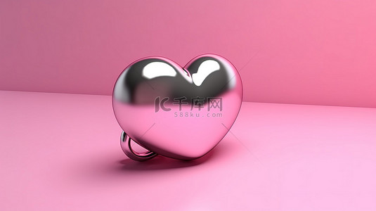 情人节概念的 3D 渲染，具有闪闪发光的粉红色心形