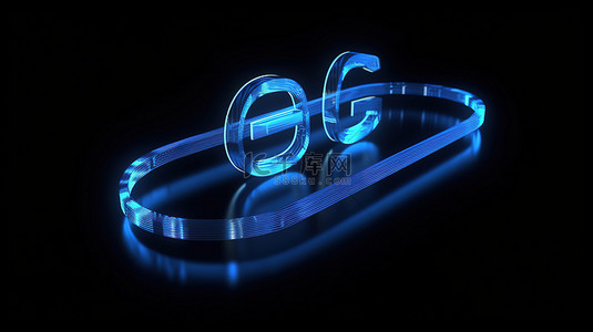 具有 5g 技术的移动设备蓝色霓虹灯图标，在黑色背景上以 3d 形式说明