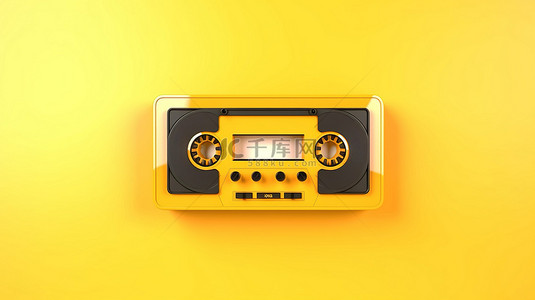 音乐播放器背景背景图片_黄色背景的 3D 渲染卡通音频播放器，带盒式磁带设计