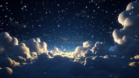 星空晚安背景图片_垂直夜空中的动画云和星星 3d 渲染