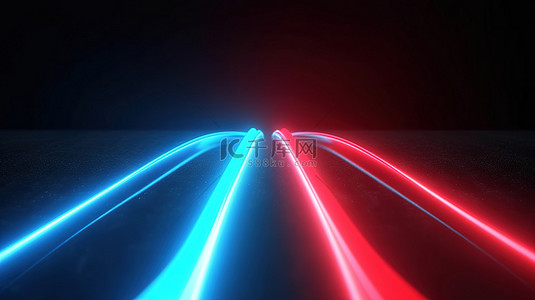 迷人的红色和浅蓝色光迹在 3d 渲染背景中有足够的文本空间