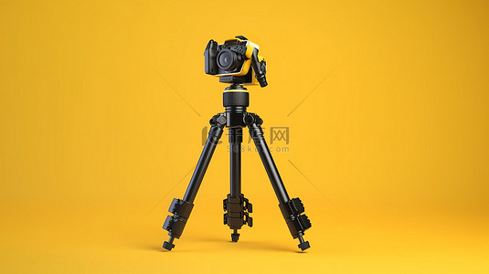 使用 DSLR 或摄像机万向稳定三脚架系统渲染黄色背景的 3D 渲染