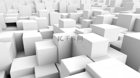 3D 渲染抽象几何背景中白色立方体的分层组合
