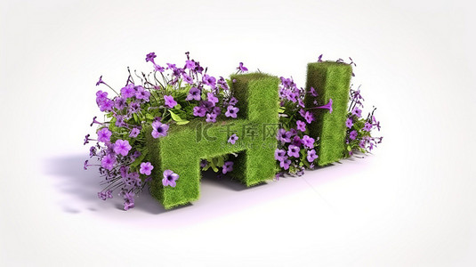 文字排版背景图片_主题标签的 3D 渲染被隔离的盛开的草和花包围