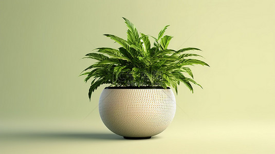 花草背景图片_陶瓷花瓶持有郁郁葱葱的绿色植物 3d 渲染