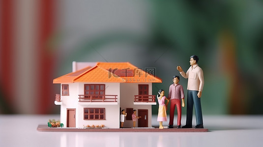 一个印度四口之家持有的印度房地产 3D 纸模型