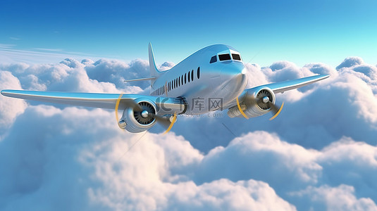在飞机上卡通背景图片_卡通飞机在云层上翱翔的 3d 渲染