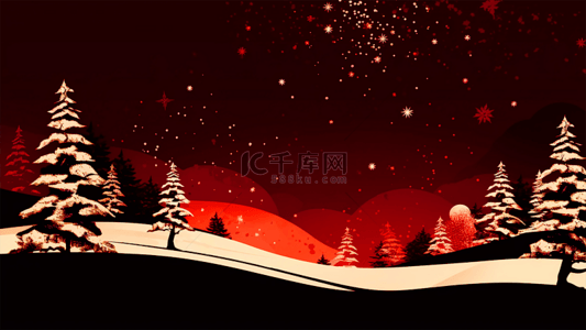 冬至植物背景图片_圣诞节红色精美树木大雪