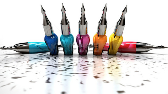 钢笔书写背景图片_用于在 3d 创建的白色背景上书写的彩色钢笔