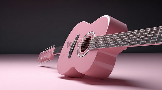 孤立的粉红色背景与原声吉他的 3d 渲染