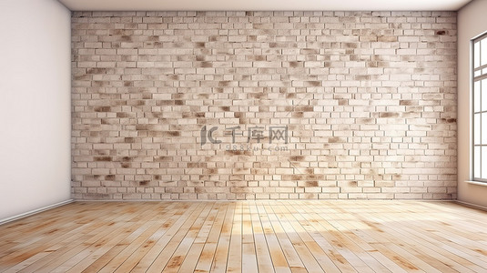 Hypster 风格 3D 插图现代室内背景与模拟砖空墙