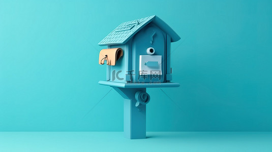 信件ui背景图片_蓝色背景，带有邮箱信件的 3D 插图，具有充足的复印空间