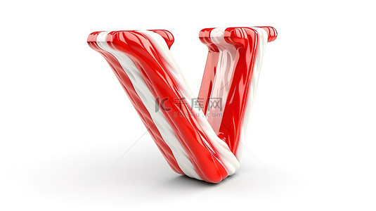 白色背景中的小写 w，带有红色和白色条纹的 3d 糖果手杖字体