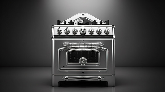 烤箱工具背景图片_复古燃气灶烤箱在单色 3D 渲染复古厨房用具从前面