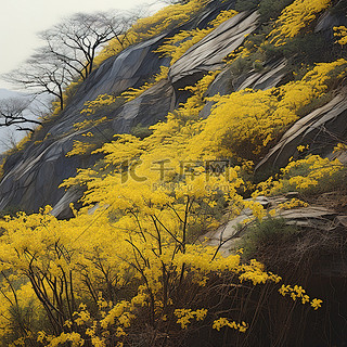 花背景图片_黄色的花灌木在山坡上