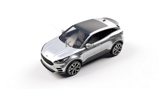 带有灰色模型的运动 SUV 轿跑车的白色背景 3D 渲染