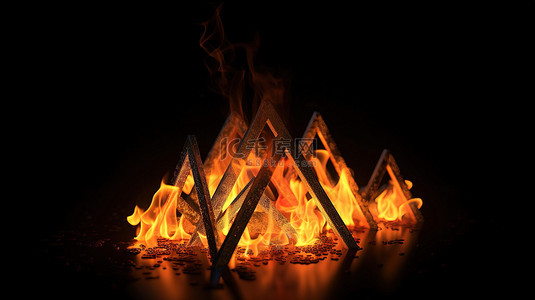 用炽热的火焰渲染的 3D 三角形发光棒