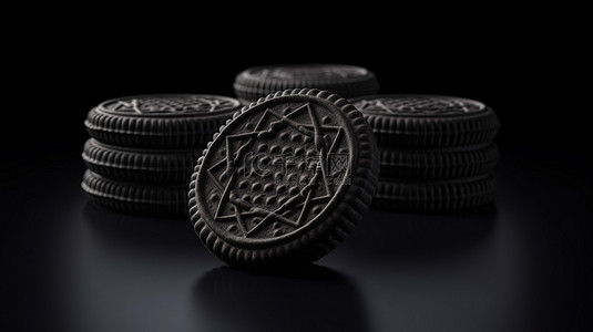 逼真的纹理黑色饼干的孤立 3D 渲染