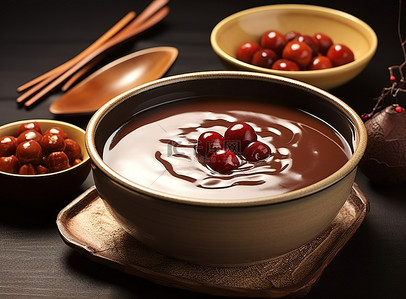 中国布丁配肉桂红枣和黄油巧克力火锅