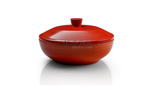 中国菜背景图片_白色背景上带盖的红色木质亚洲食品碗的 3D 渲染