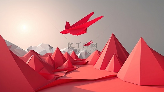 空中消息天空中的 3D 卡通红纸飞机发出电子邮件或文本通信信号