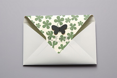 一个信封，上面写着一封信，上面写着三叶草叶子