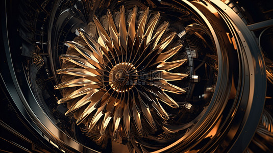 分形叶片涡轮喷气发动机超现实主义抽象艺术 3d 渲染