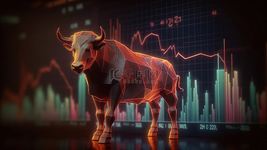外汇图表上的照明牛市全息图象征着繁荣的市场 3D 渲染