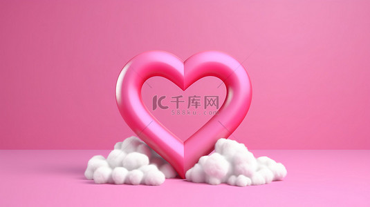 粉红色背景的 3D 渲染图片，带有令人愉悦的心形糖果云框