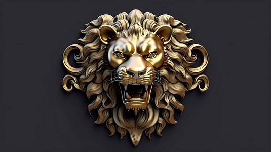 古代文化背景背景图片_孤立的金色狮子头雕塑的 3D 渲染