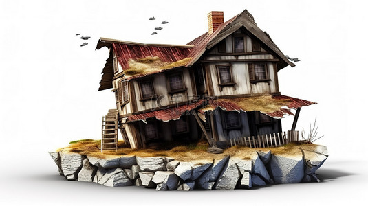 装修背景图片_破裂的房子的孤立 3D 插图