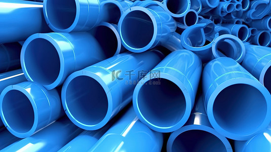 从白色背景上的顶视图看孤立蓝色 PVC 管的 3D 插图