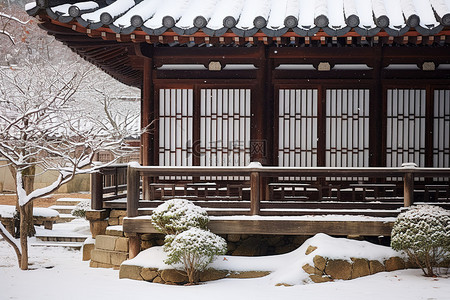 照片雪背景图片_韩国传统风格小家冬天照片
