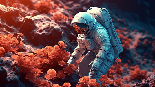 敢于尝试背景图片_宇航员尝试在月球上浇花的 3D 插图