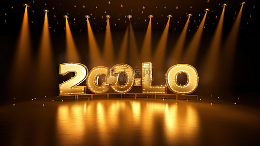 金色背景聚光灯的 3d 渲染与“谢谢”社交媒体横幅庆祝 2 万粉丝
