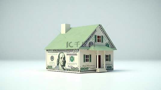 房子图标和一大笔钱的 3d 渲染
