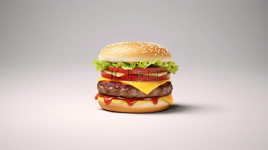 汉堡背景图片_白色背景简约汉堡快餐表情符号汉堡符号的 3D 渲染